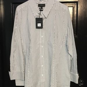 22 Lane Bryant Grey and White Striped Button Down